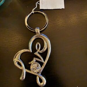 NWT Brighton Silver Heart Keychain with Crystal Accent